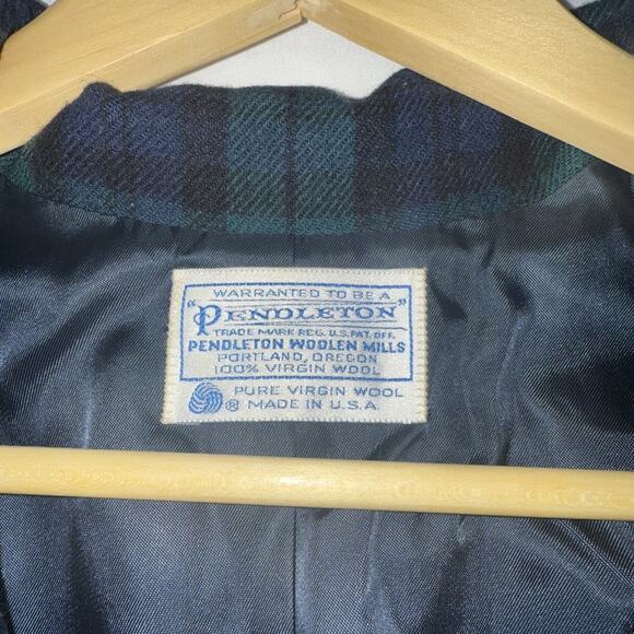 Vintage Pendleton Women’s 18 Wool Blazer Jacket Green Blue Tartan Plaid - Picture 3 of 8